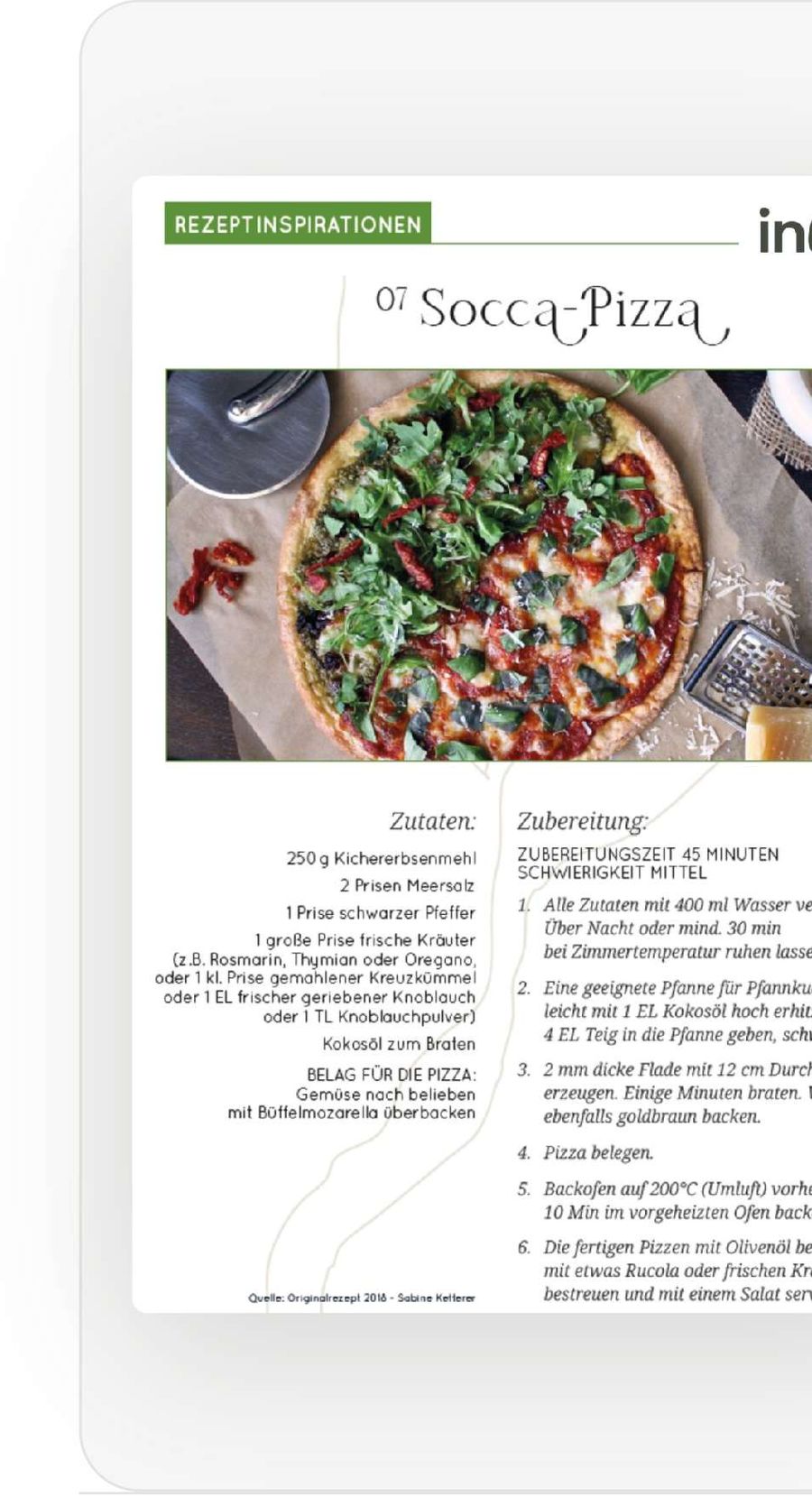 Rezeptkarte Socca-Pizza aus dem invita Ernährungsplan